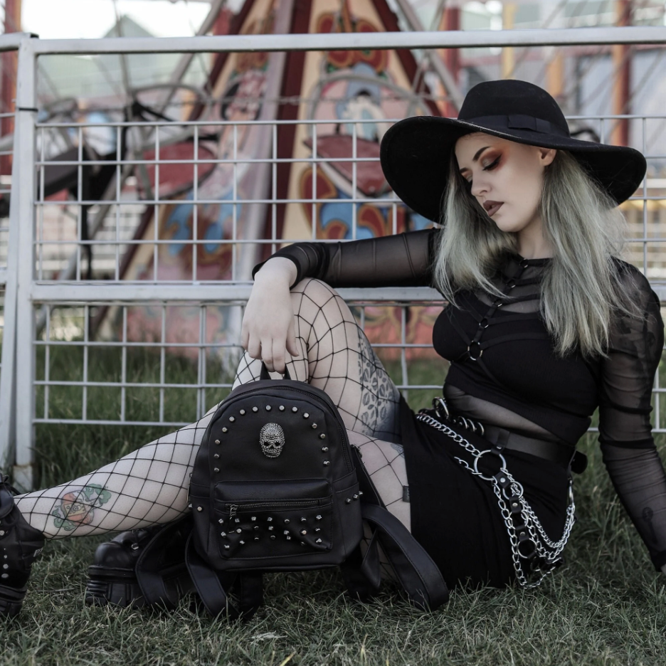 GothX Studded Skull Mini Backpack