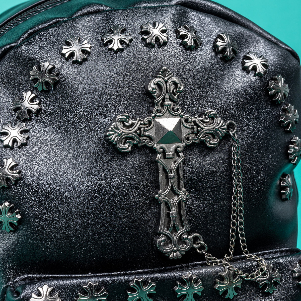 cross studs chain leather backpack 地雷 GothX Studded Cross Mini Backpack – GOTHX UK