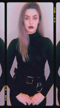 Load and play video in Gallery viewer, Video of Alice showing off the GothX Quilted Cross Vegan Mini Backpack paired with a goth outfit.