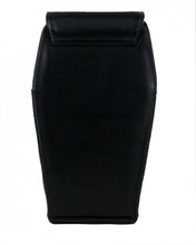 Load image into Gallery viewer, The GothX Mini coffin vegan cross body bag on a white studio background. The bag is facing away from the camera to highlight the plain black vegan leather back.