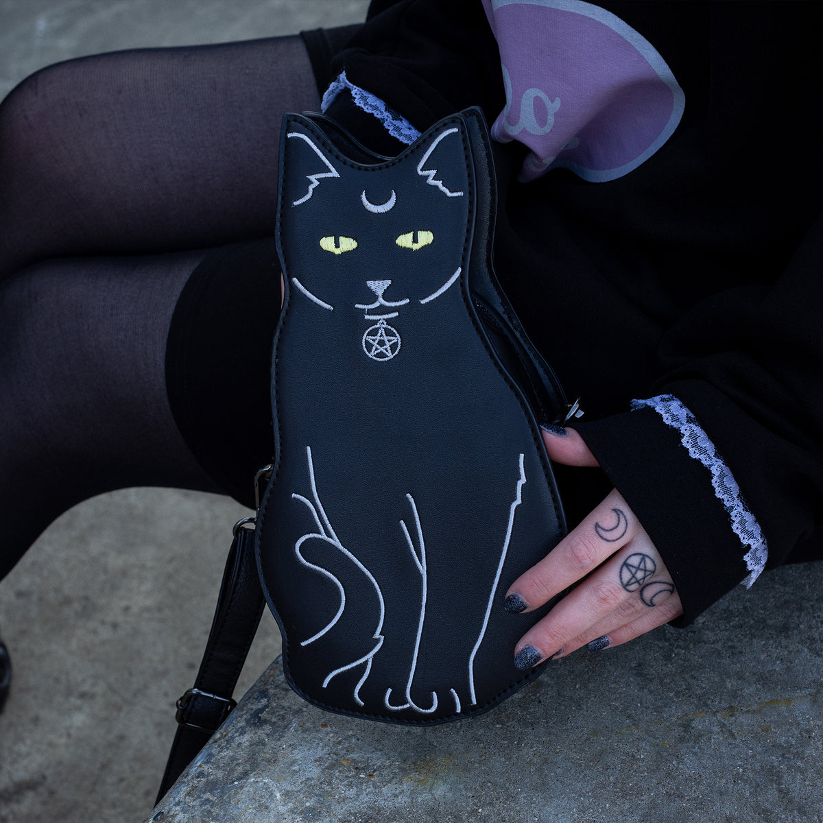 Charming Black Cat Handbag & Large Wallet – 2-Piece Set with