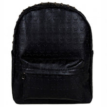 Load image into Gallery viewer, The GothX embossed skull vegan backpack on a white studio background. The bag is facing forward to highlight the all over embossed skull design, front zip pocket and studded main zip compartment.