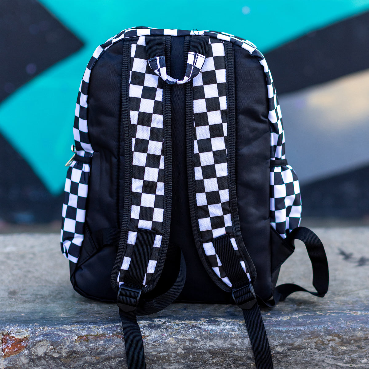 Black and white check backpack online