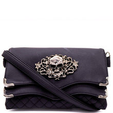 Load image into Gallery viewer, GothX Skulls and Roses Quilted Clutch Bag
